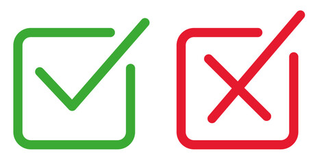 Green ticks and red crosses. Yes or no. Vector graphics.