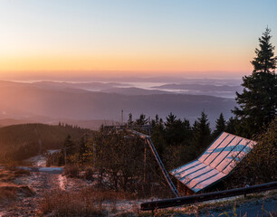 View from Lysa hora hill in Moravskoslezske Beskydy mountains in Czech republic