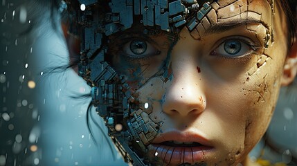portrait of a person with a cracked face
