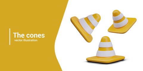 Set of standard signal cones for fencing off construction, repair site, accident