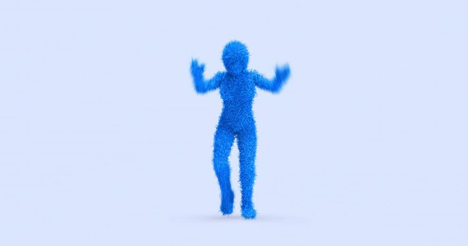 Funny 3D Female Character Wearing Hairy Fur Costume And Dancing. Perfect Loop. Dance And Entertainment Related 3D Abstract Animation.