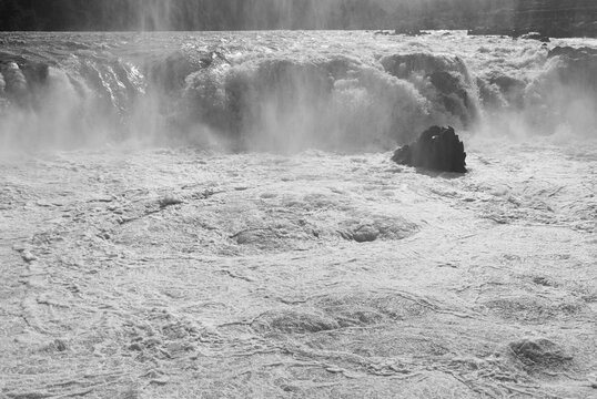 White stream of Dhuandhar waterfall on Narmada River at Bhedaghat, Jabalpur, Madhya Pradesh, india