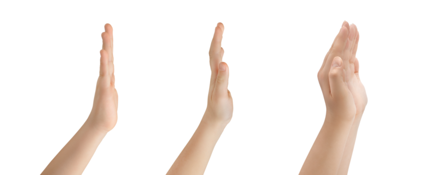 Hands in various gestures. Representing, showing, outstretched, holding gestures isolated, transparent