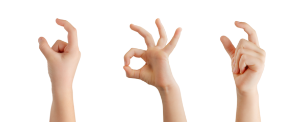 Transparent holding hands with two finger and good, perfect hand gestures on white background