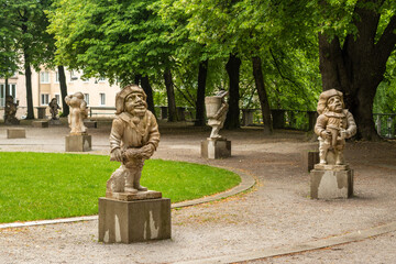 Nameless stone sculptures in the Mirabell Palace gardens in Salzburg, Austria
