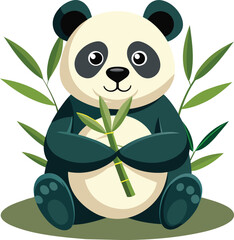 panda and bamboo logo vector illustration