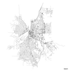 Fototapeta premium Salem city map with roads and streets, United States. Vector outline illustration.
