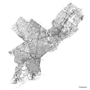 Philadelphia city map with roads and streets, United States. Vector outline illustration.