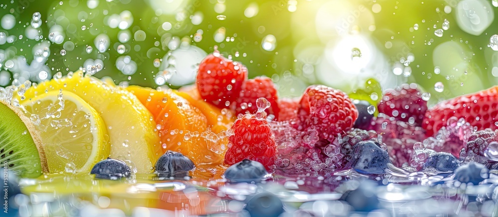 Aufkleber a variety of vibrant and colorful fruits float in the water, creating a refreshing and appetizing fr