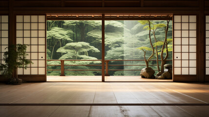 Empty Japanese style room with Japanese style natural background