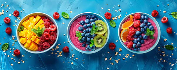 Healthy smoothie bowls realistic vibrant fruits and nuts wellness vibe