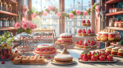French patisserie morning realistic pastries and coffees quaint shop