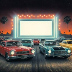 Retro drive-in cinema with vintage cars
