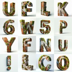 Naklejka premium 3D Lettering Typeface That Blends Rusty concrete With Moss. AI generated illustration