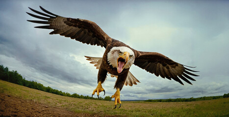 Aggresive eagle attacking from the sky