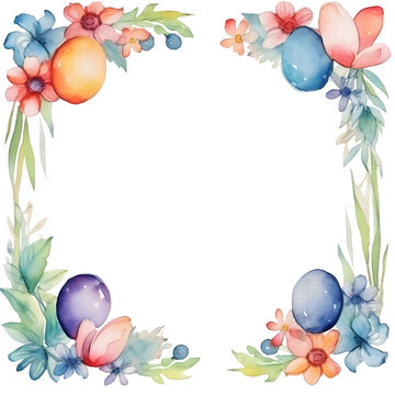 Watercolor soft floral Easter eggs square frame png clipart for print template card decoration design element