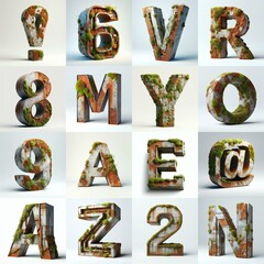 Naklejka premium 3D Lettering Typeface That Blends Rusty concrete With Moss. AI generated illustration