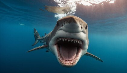 Aggressive shark attacking underwater