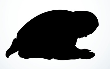 Vector drawing. Egyptian girl bow in praying