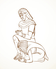 Vector drawing. Egyptians bow in praying