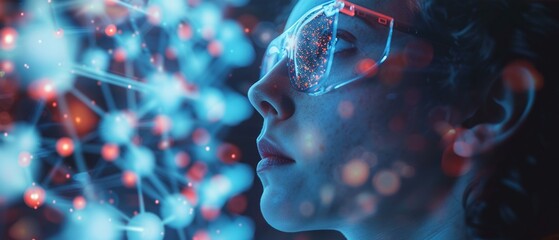 Researcher studying molecular structures, 3D visualization, advanced science