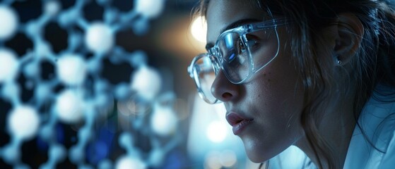 Researcher studying molecular structures, 3D visualization, advanced science