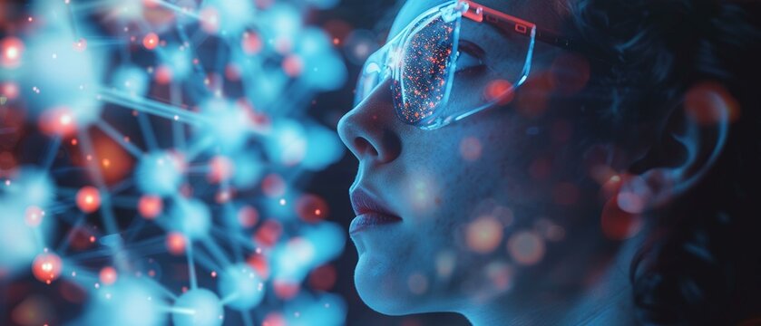 Researcher studying molecular structures, 3D visualization, advanced science - Powered by Adobe