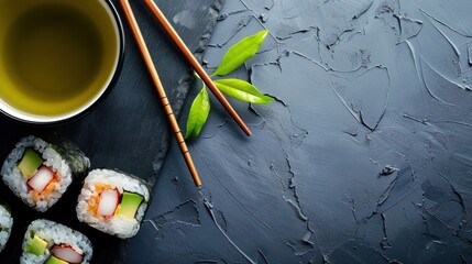Hand holding bamboo chopsticks and a beautiful piece of sushi While dipping in soy sauce at a restaurant