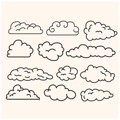 Set of hand drawn clouds with illustration styke diidke and line art