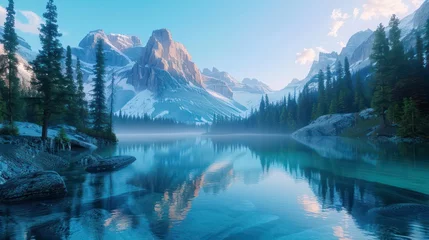 Schilderijen op glas Cinematic landscape photography that captures stunning lake and mountain views  © Matthew
