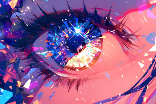 blue and pink eye illustration