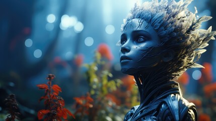 portrait of a ble woman with nature in the background