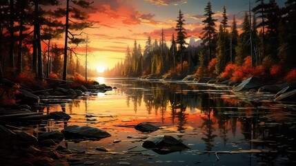 sunset over the lake