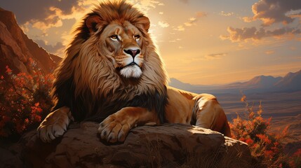 Mejestic lion resting in the sun