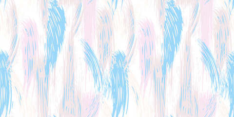 Pastel artistic oil dynamic brush strokes texture seamless pattern. Blue splashes of paint on a light background. Abstract geometric print with stains, drops, spots vertical lines patterned. Collage