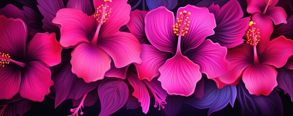 Colorful neon pink tropical hibiscus flower background.