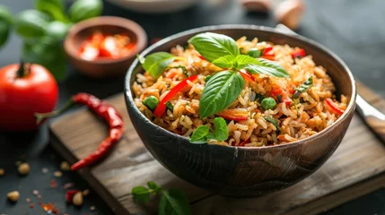 Keuken spatwand met foto Fried rice with chili paste © somchai20162516