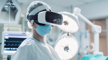 Surgeon Utilizing VR Glasses in Operating Room