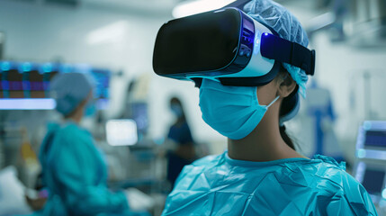Doctor Wearing VR Glasses in Surgery Room