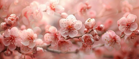 Cherry blossoms in full bloom, spring beauty, soft pink hues
