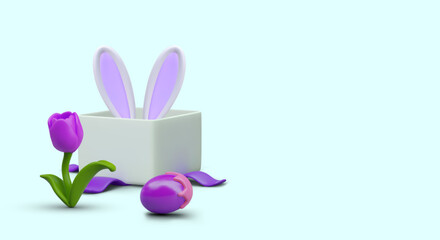 Festive Easter concept in children style. Bunny ears stick out of box