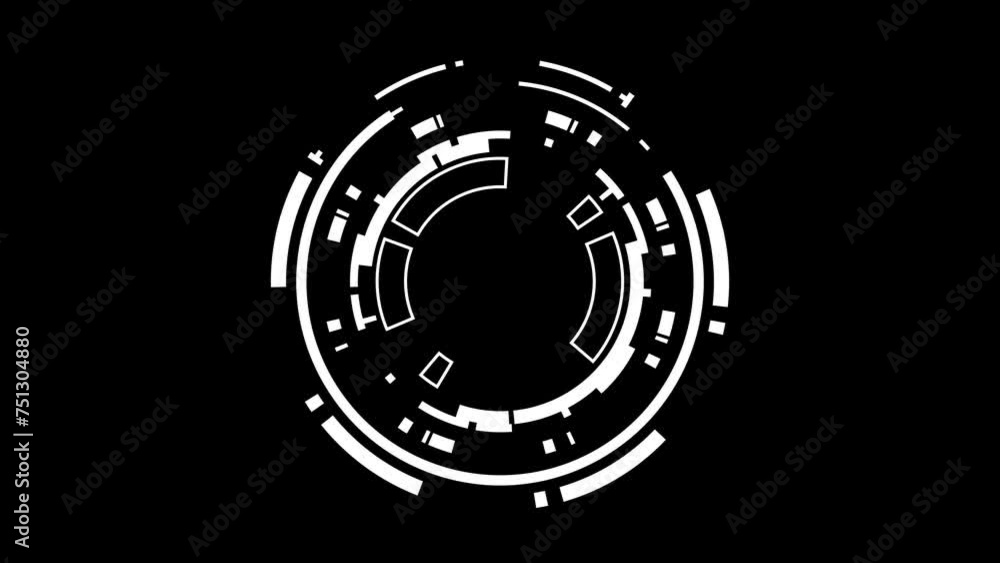 Poster white circle hud animation element on black background.
