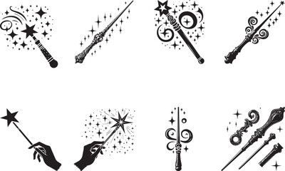 Magical Wand Silhouettes EPS Wand Vector Magical Wand Clipart	
