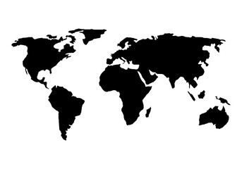 Mapa negro del mundo en fondo blanco.