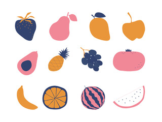 Artistic and organic, a set of 12 sketched fruit elements in vector format, adding a hand-drawn touch to your designs