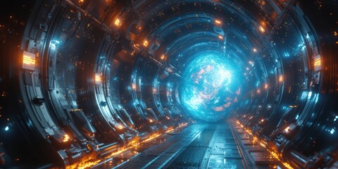 A nuclear fusion reactor in a futuristic power plant - obrazy, fototapety, plakaty