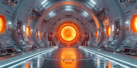 A nuclear fusion reactor in a futuristic power plant