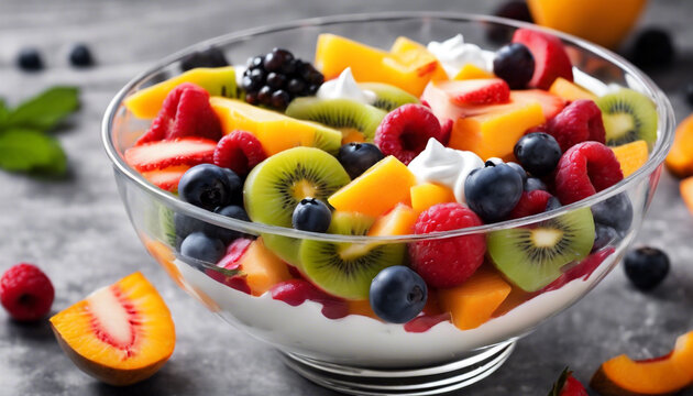 Delizia Fruttata- Insalata di Frutta Colorata con Crema Montata allo Yogurt