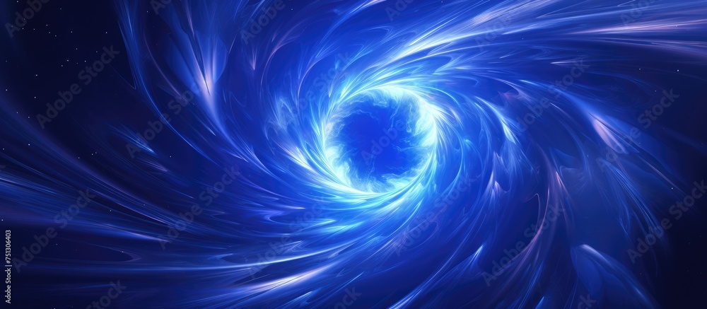 Poster a computer-generated 3d rendering displays a spinning blue glowing neutron star creating a captivati