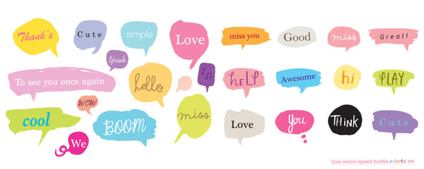 Cute vector speech bubble colorful set,Hand drawn set of speech bubbles with handwritten for book ,card, business, poster design. Vector illustration design for fashion fabrics, textile graphics